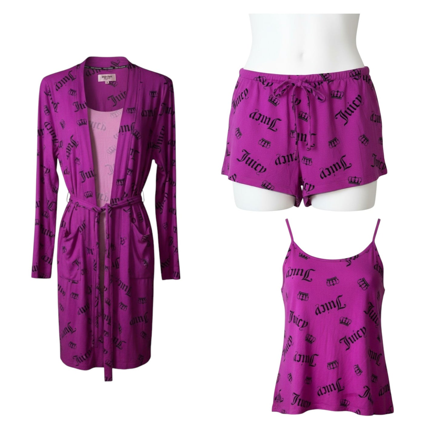 Pre-Loved Juicy Couture 3-Piece Sleepwear Set Fuchsia